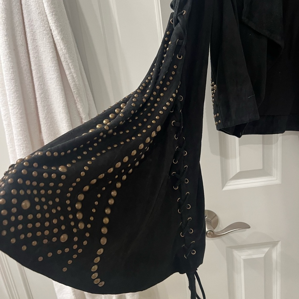 Free People Black Suede Leather Jacket with Gold Studs - Picture 3 of 8
